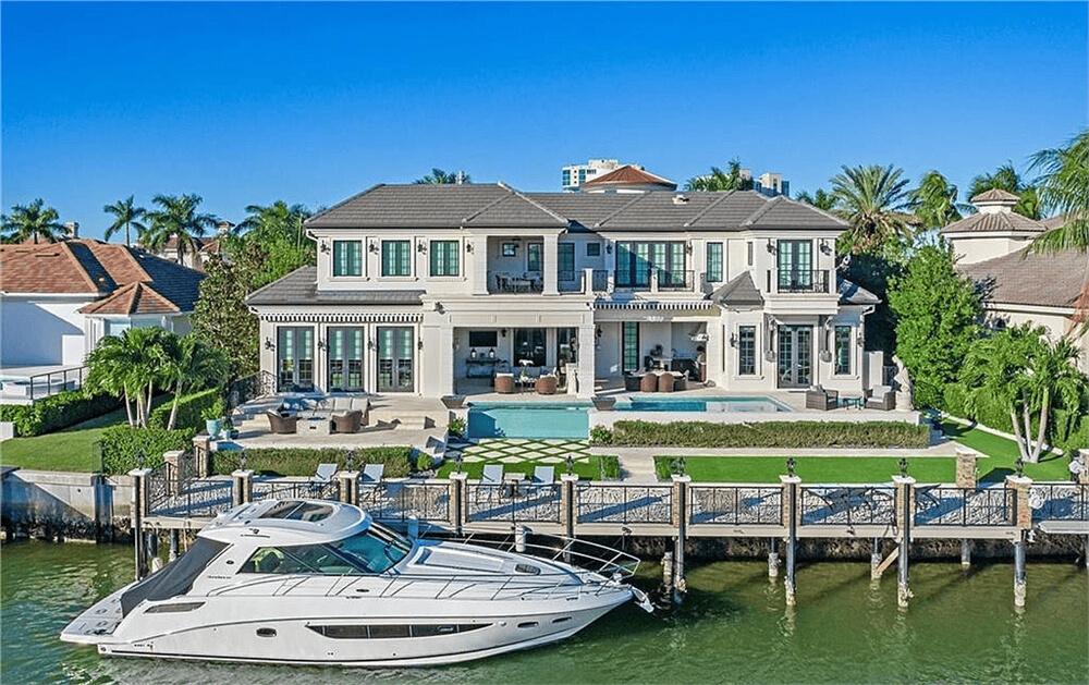 Waterfront estate with private dock and yacht on the Florida Gulf Coast